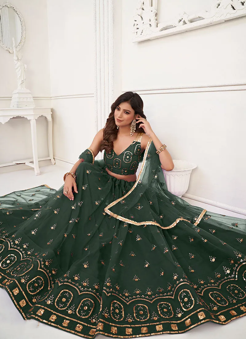 Green Traditional Embroidered Wedding Lehenga Choli