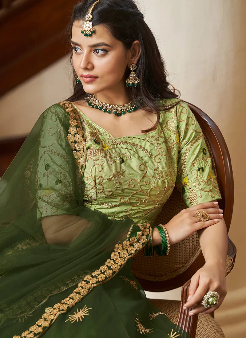 Green Two Tone Sequence Embroidery Designer Lehenga Choli