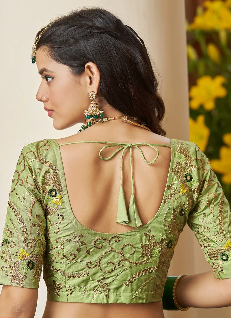 Green Two Tone Sequence Embroidery Designer Lehenga Choli