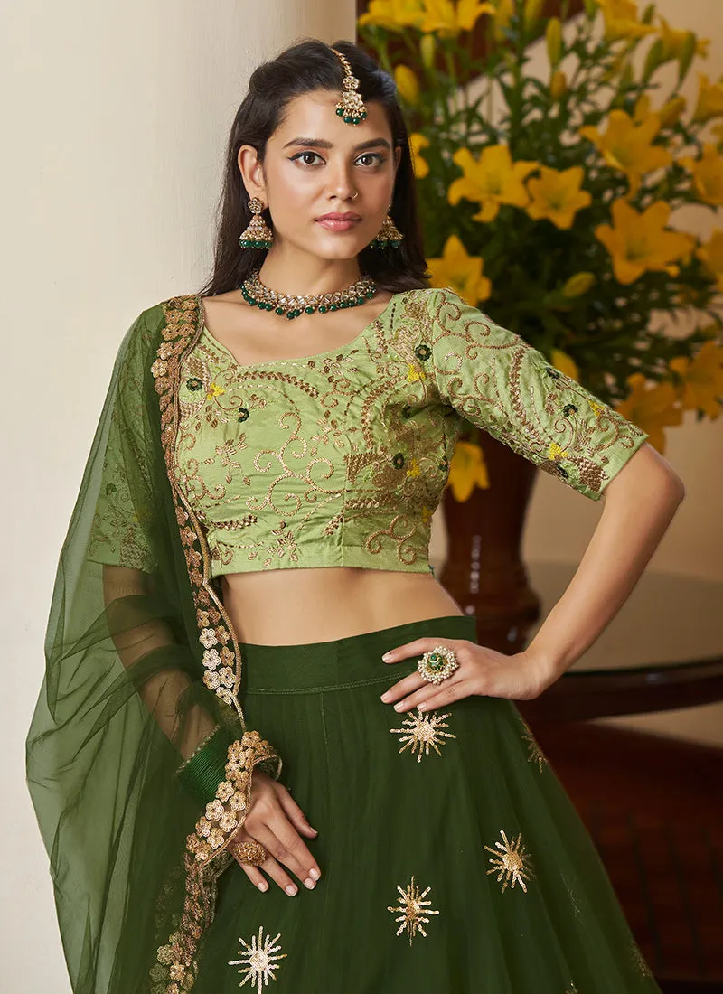 Green Two Tone Sequence Embroidery Designer Lehenga Choli