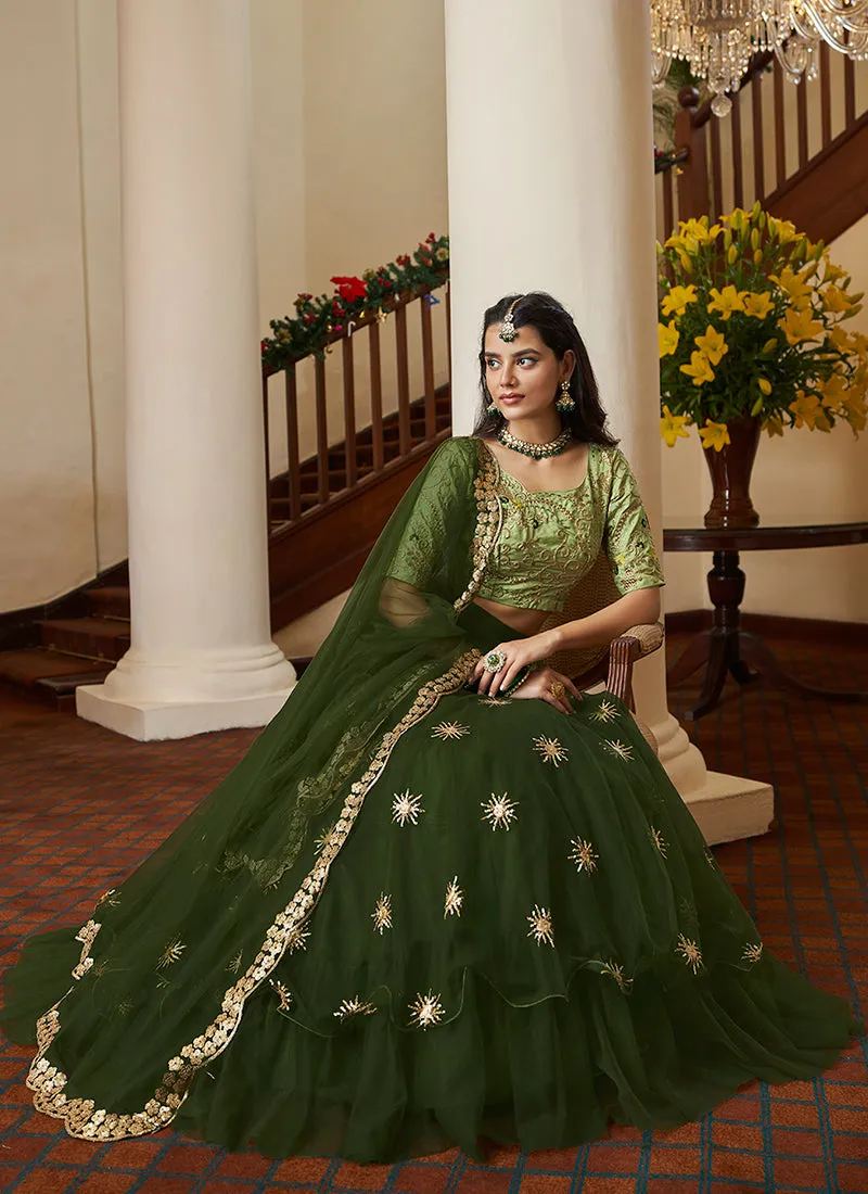 Green Two Tone Sequence Embroidery Designer Lehenga Choli
