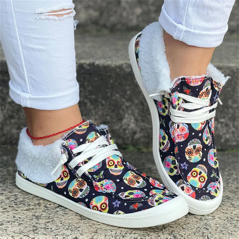 Halloween Lovely Pumpkin Print Keep Warm Soft Women Loafers