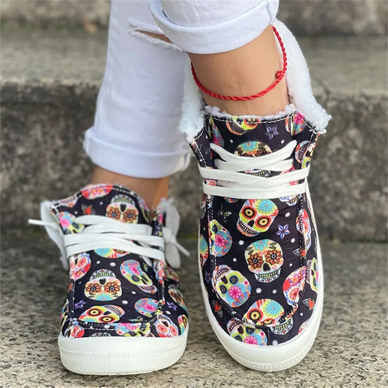 Halloween Lovely Pumpkin Print Keep Warm Soft Women Loafers