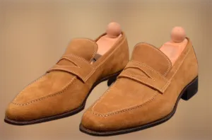 Handmade Tan Suede Classic Moccasin Loafers for Men
