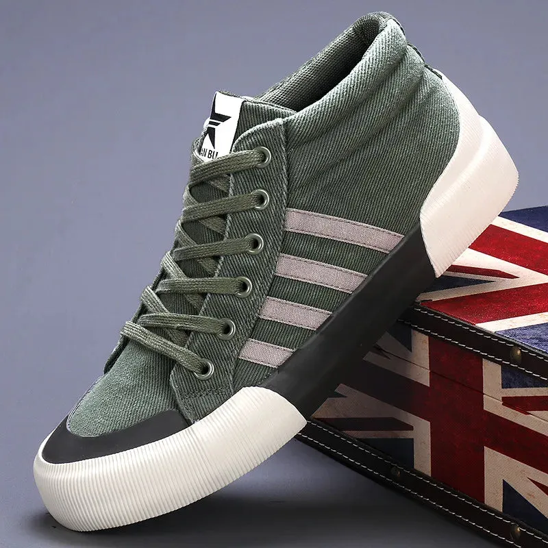 Harajuku Green Men's Breathable Canvas Sneakers