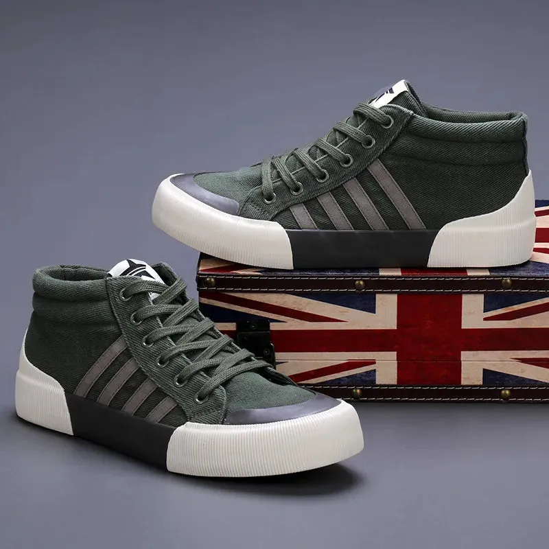 Harajuku Green Men's Breathable Canvas Sneakers