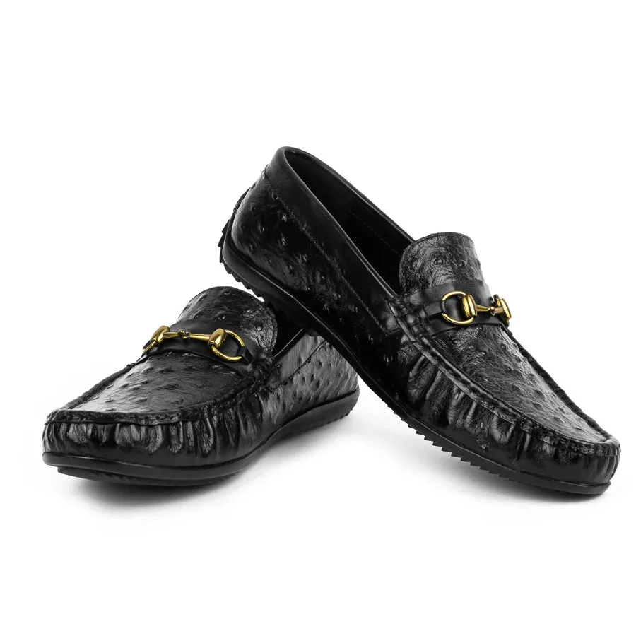 Harmain-Black Ostrich Emboss Leather Loafers