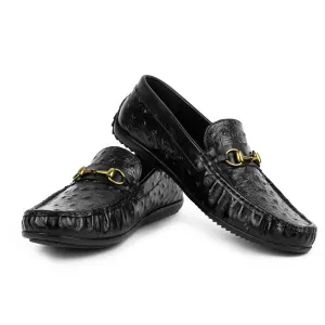 Harmain-Black Ostrich Emboss Leather Loafers