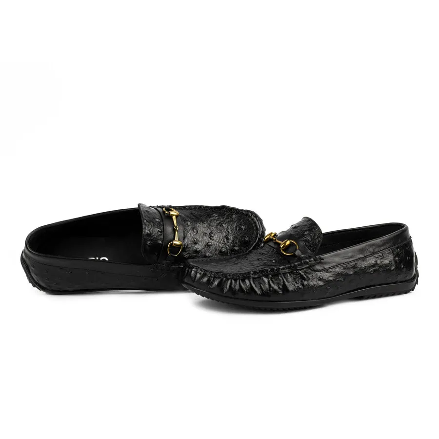 Harmain-Black Ostrich Emboss Leather Loafers
