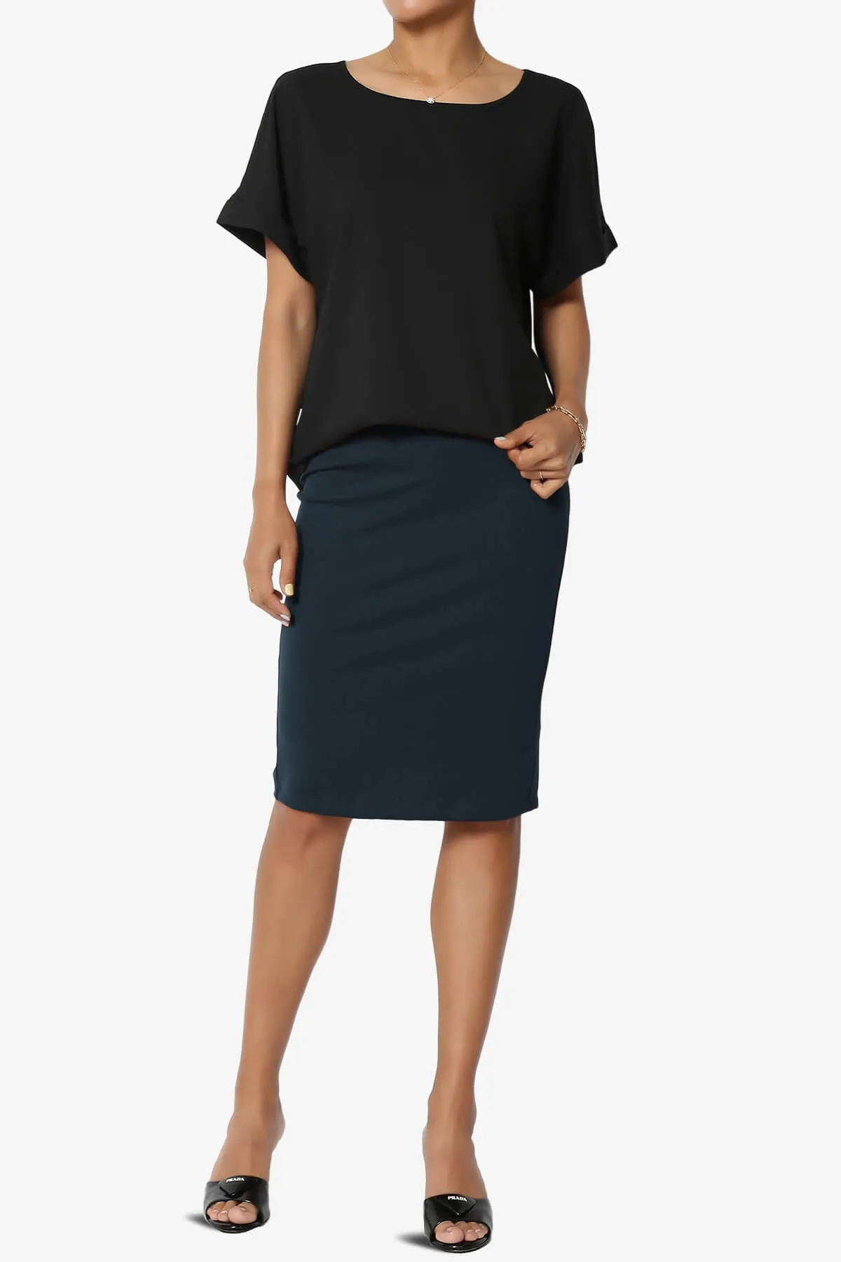 Hayle Soft Knit High Rise Midi Pencil Skirt