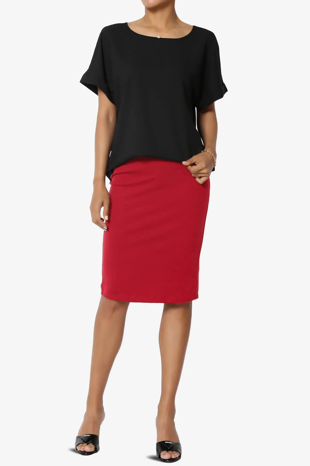 Hayle Soft Knit High Rise Midi Pencil Skirt