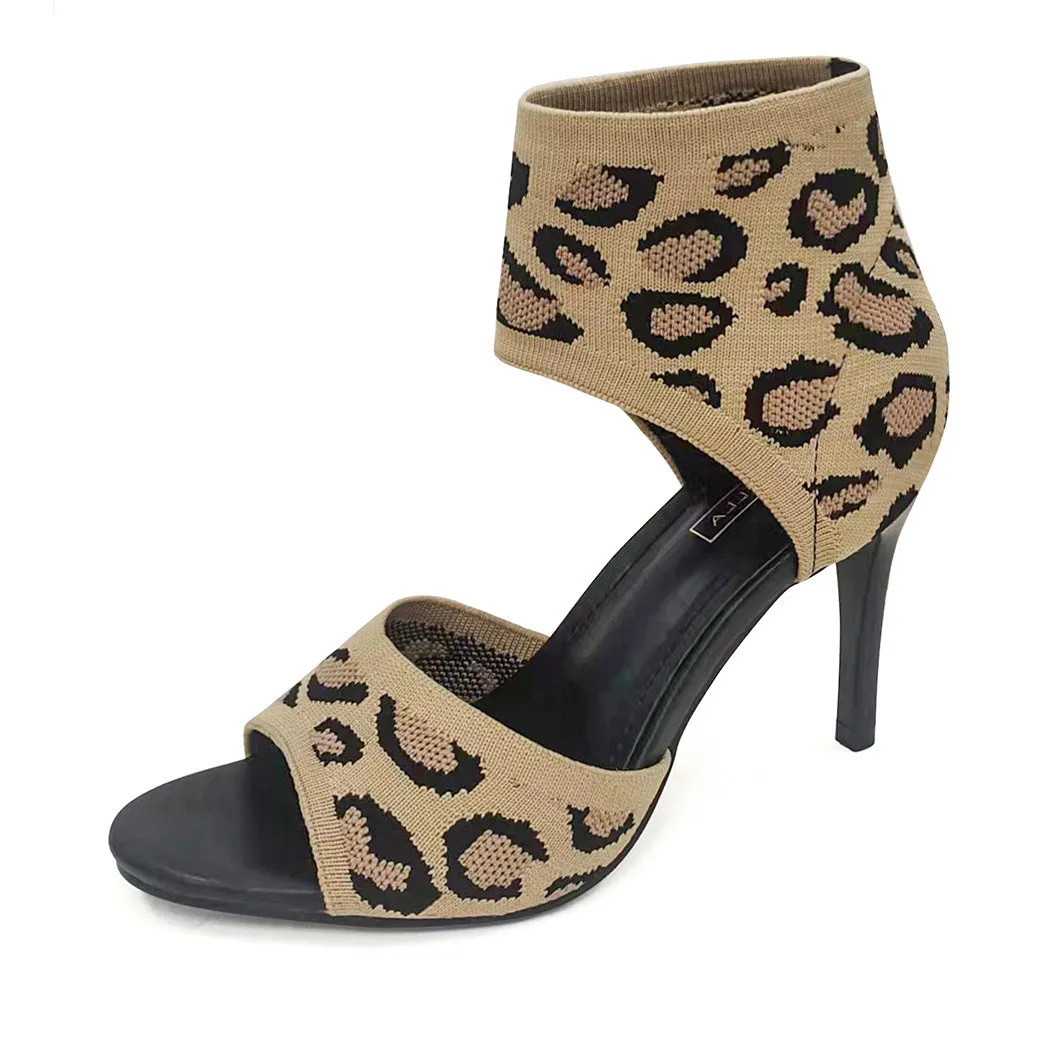 heels 2023New European and American Fashion Women's Shoes Comfortable Super High Heel Slimming Black Flyknit Stiletto Peep-Toe Sandals