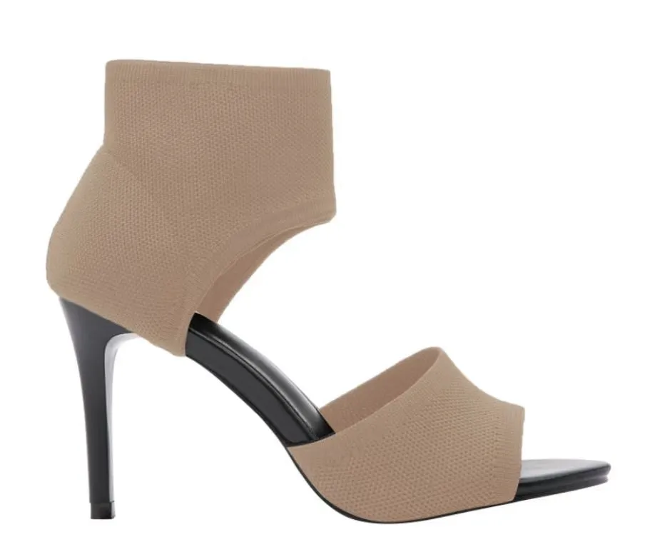 heels 2023New European and American Fashion Women's Shoes Comfortable Super High Heel Slimming Black Flyknit Stiletto Peep-Toe Sandals