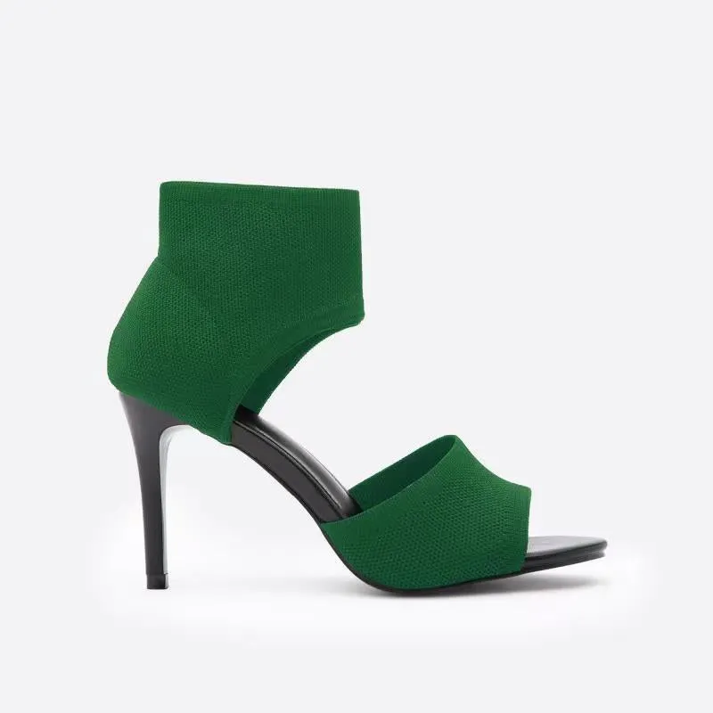 heels 2023New European and American Fashion Women's Shoes Comfortable Super High Heel Slimming Black Flyknit Stiletto Peep-Toe Sandals