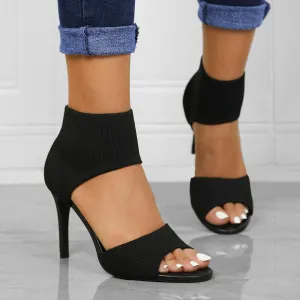heels 2023New European and American Fashion Women's Shoes Comfortable Super High Heel Slimming Black Flyknit Stiletto Peep-Toe Sandals
