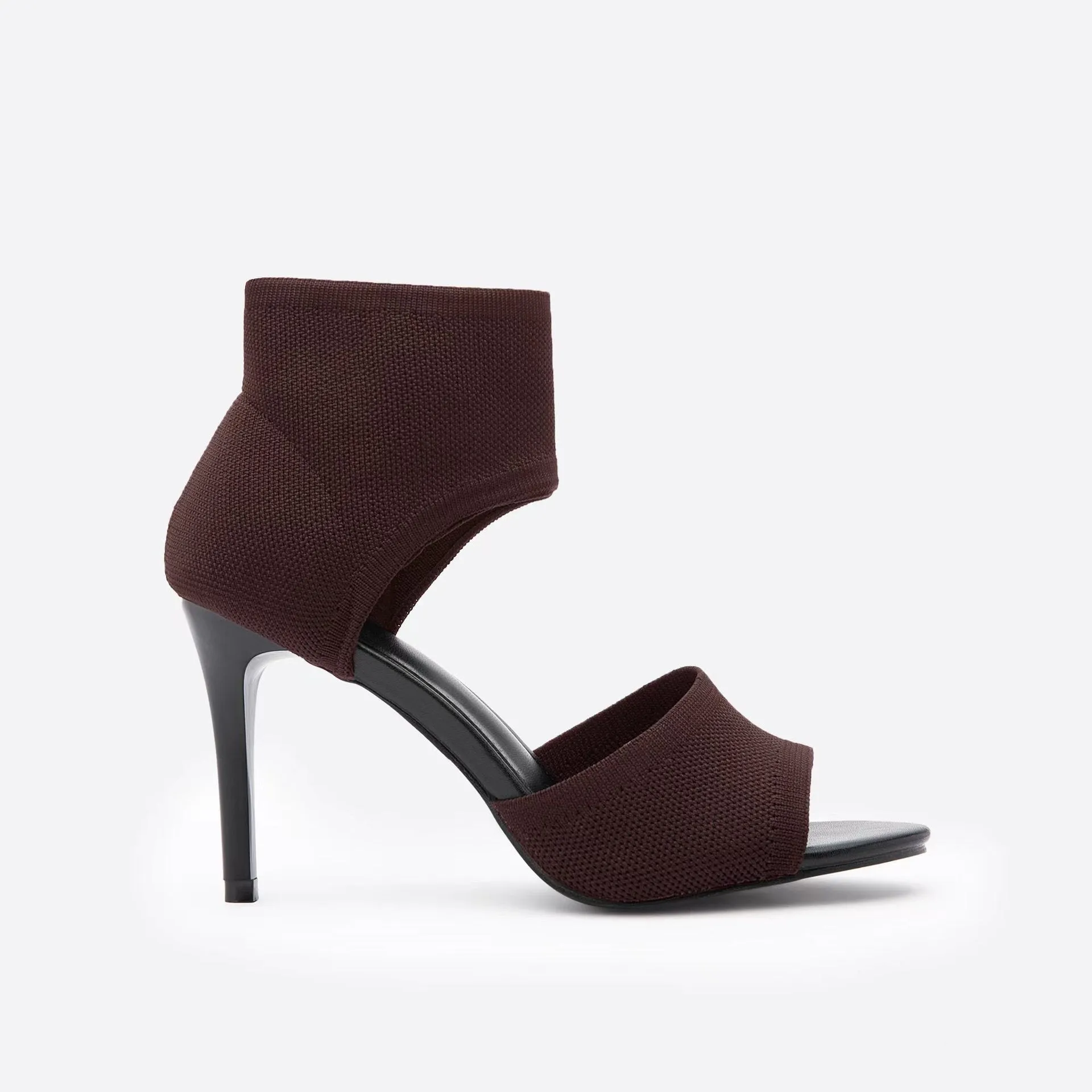 heels 2023New European and American Fashion Women's Shoes Comfortable Super High Heel Slimming Black Flyknit Stiletto Peep-Toe Sandals
