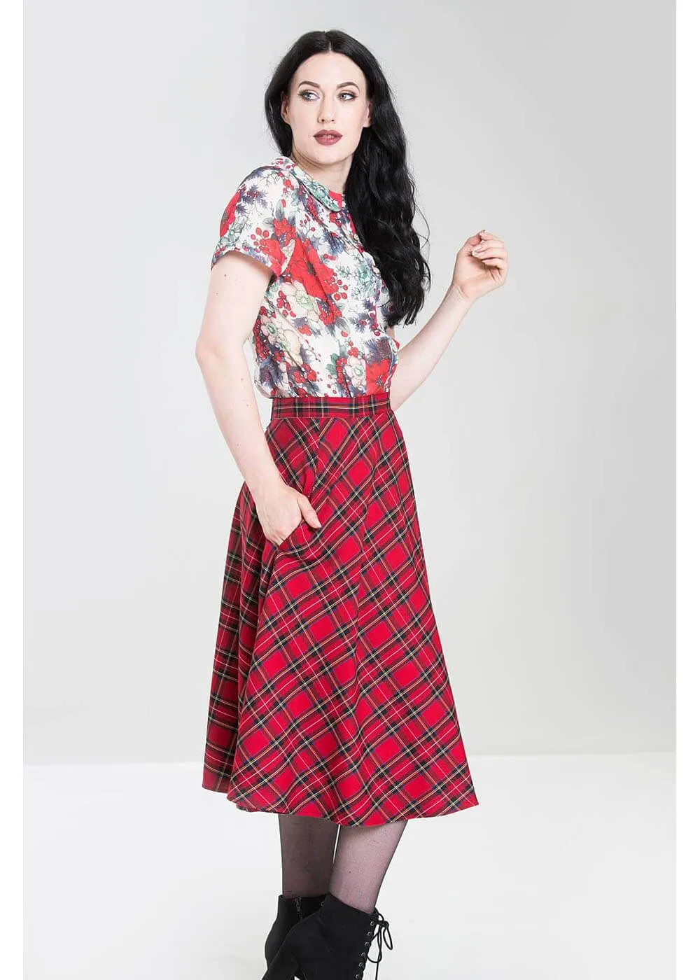Hell Bunny Irvine Tartan 50's Swing Skirt Red