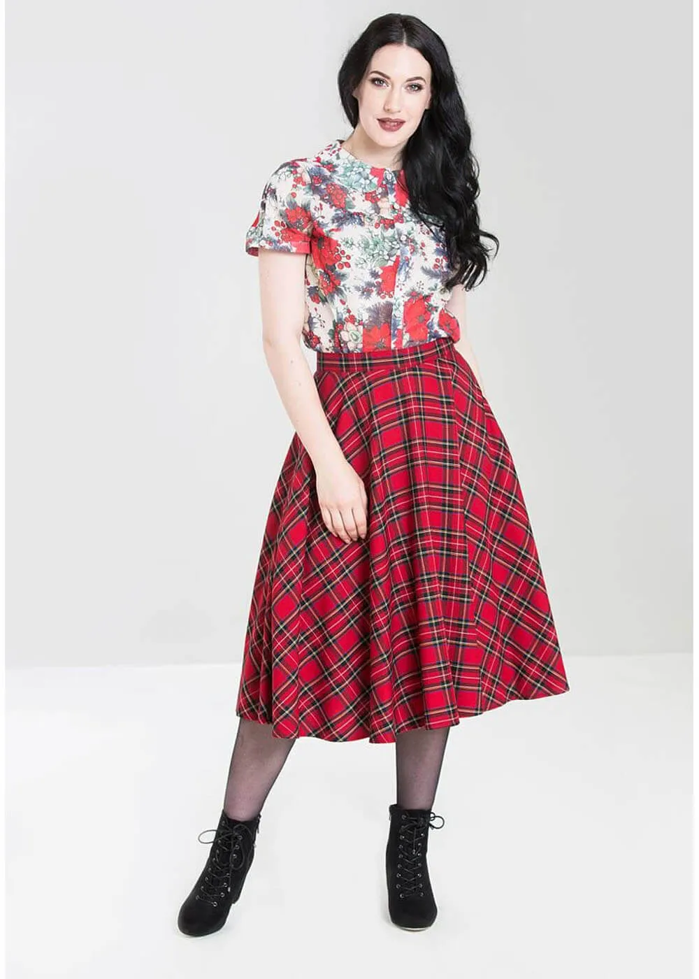 Hell Bunny Irvine Tartan 50's Swing Skirt Red