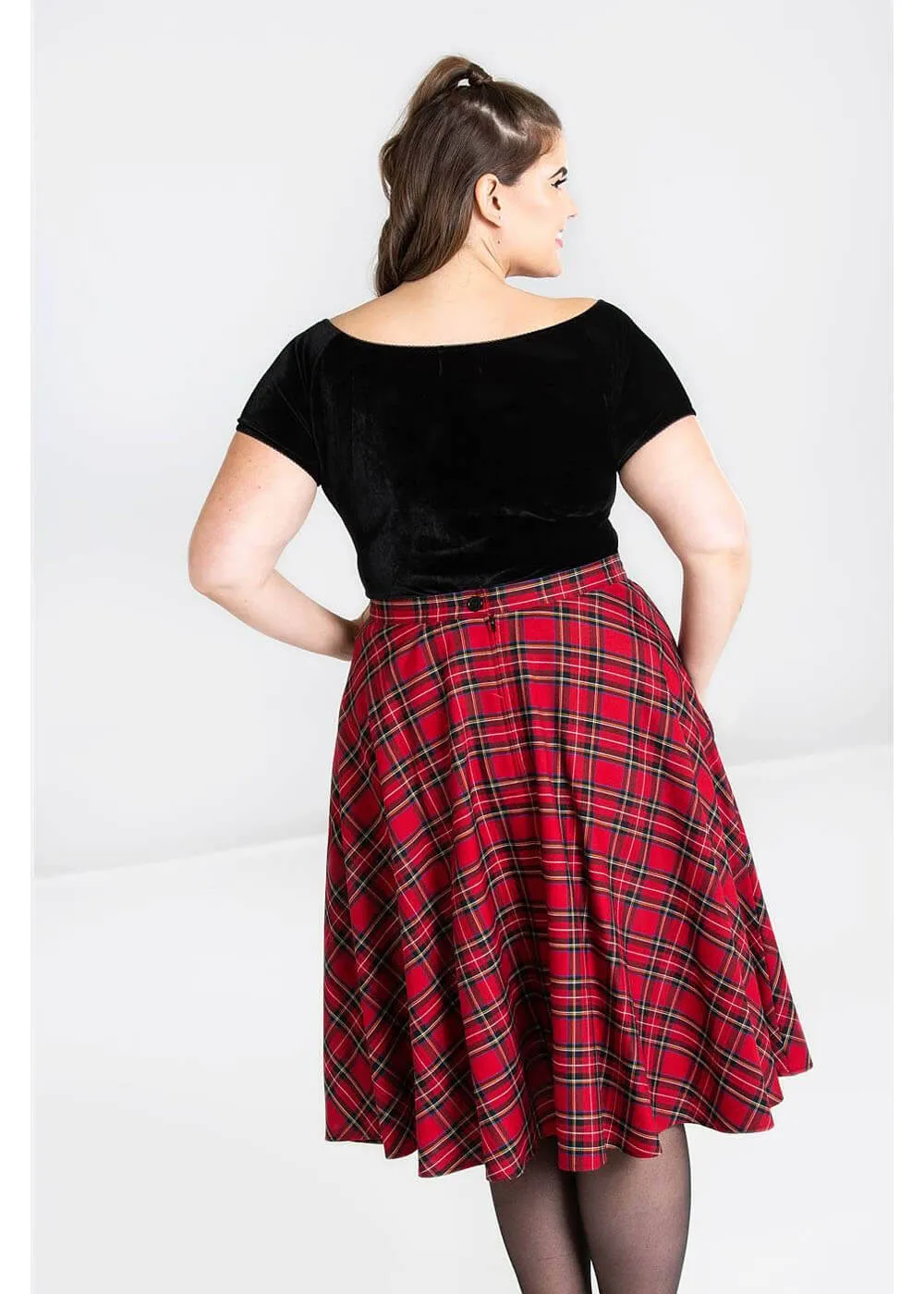 Hell Bunny Irvine Tartan 50's Swing Skirt Red