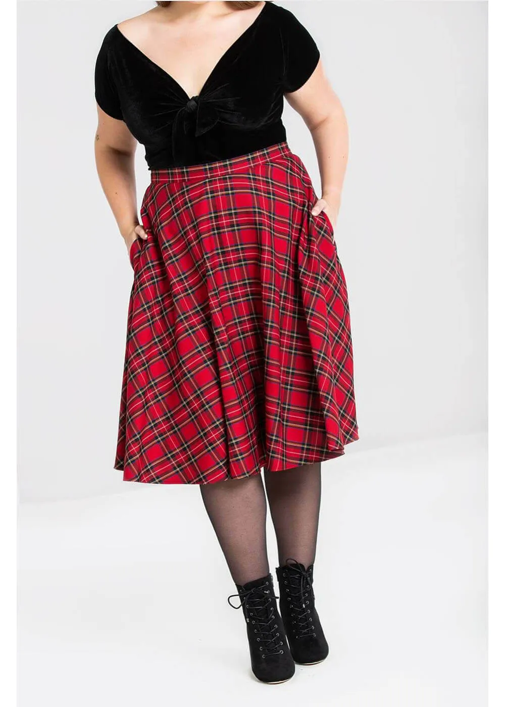 Hell Bunny Irvine Tartan 50's Swing Skirt Red