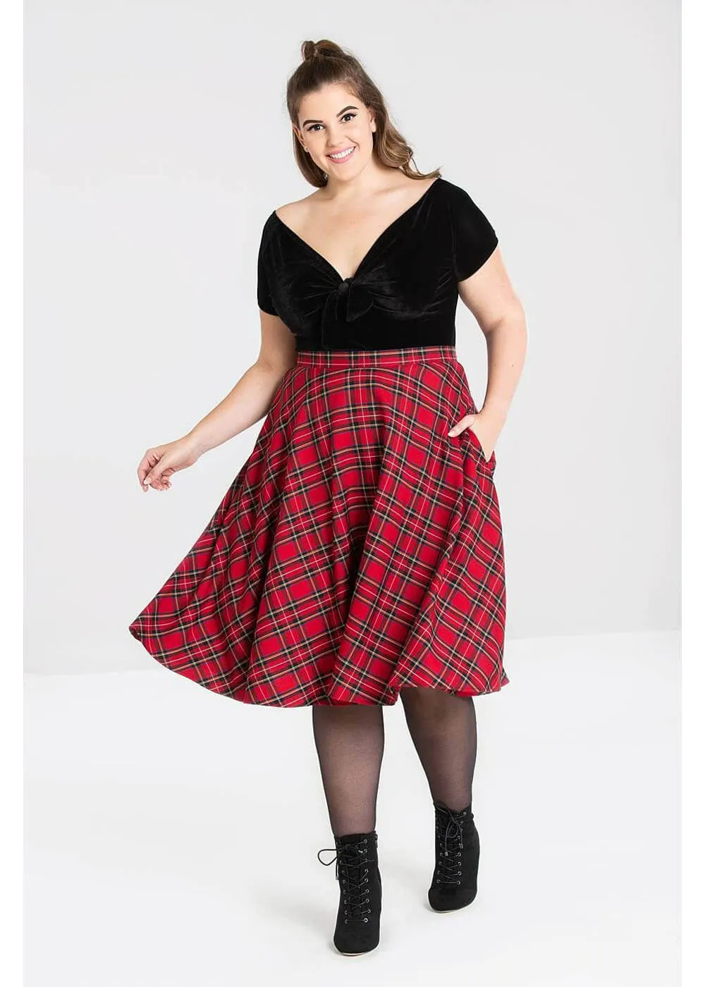 Hell Bunny Irvine Tartan 50's Swing Skirt Red