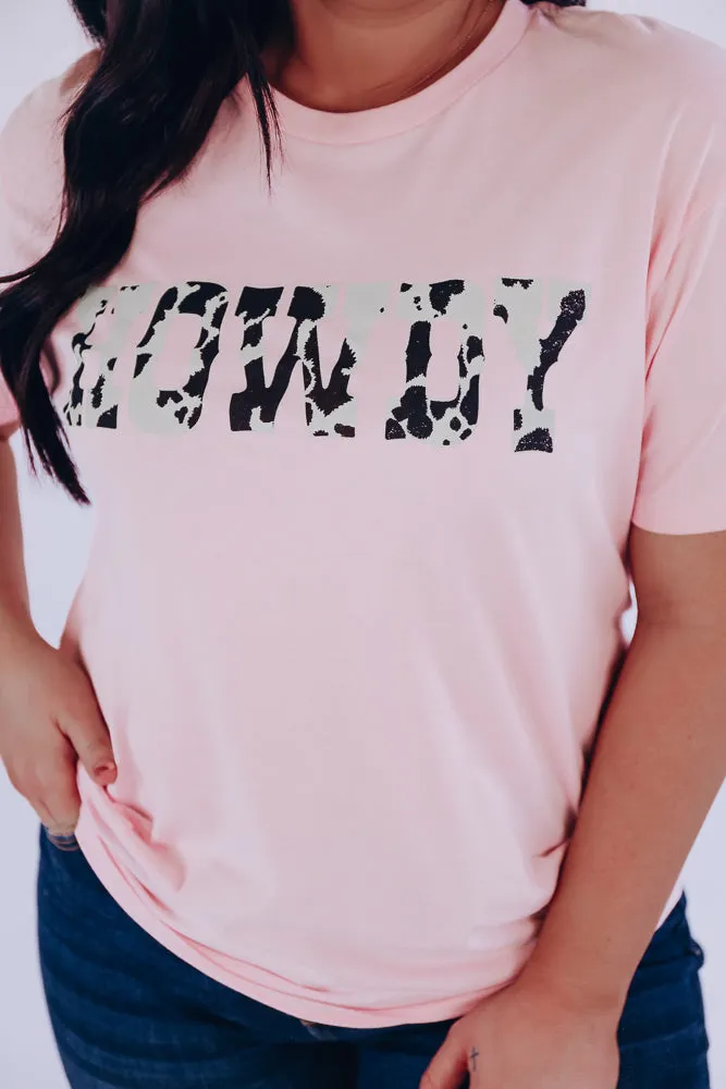 Howdy Cow Print Graphic Tee - Pink