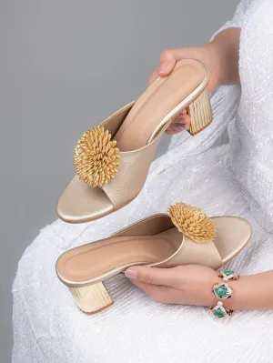 Hydes N Hues Gold Block Heels Comfort Sandal