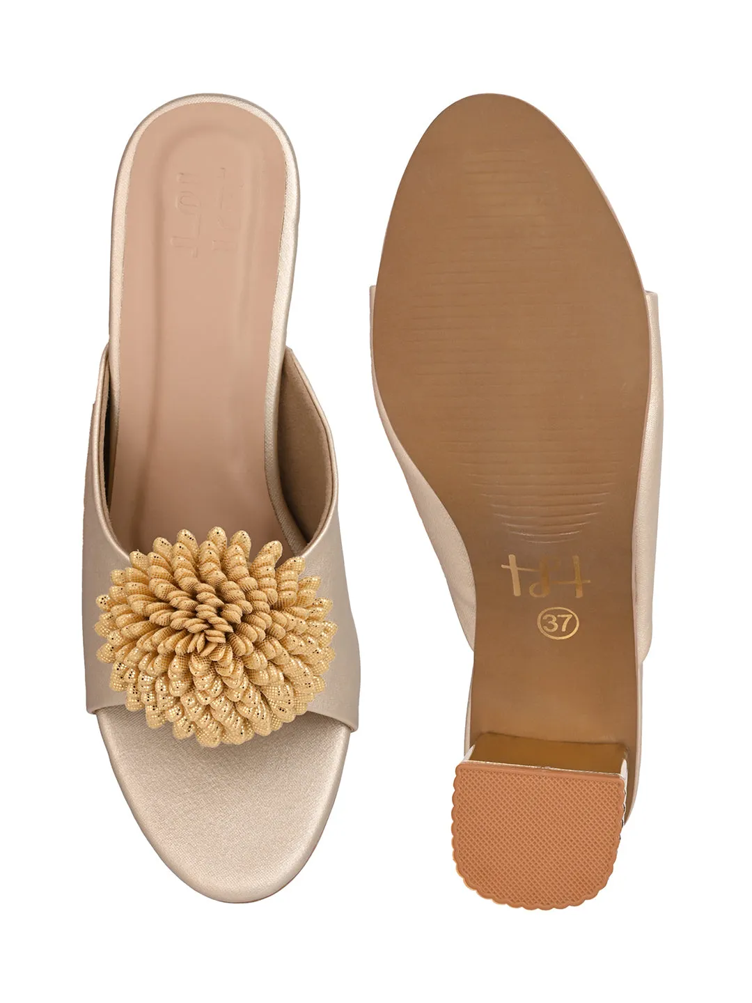 Hydes N Hues Gold Block Heels Comfort Sandal