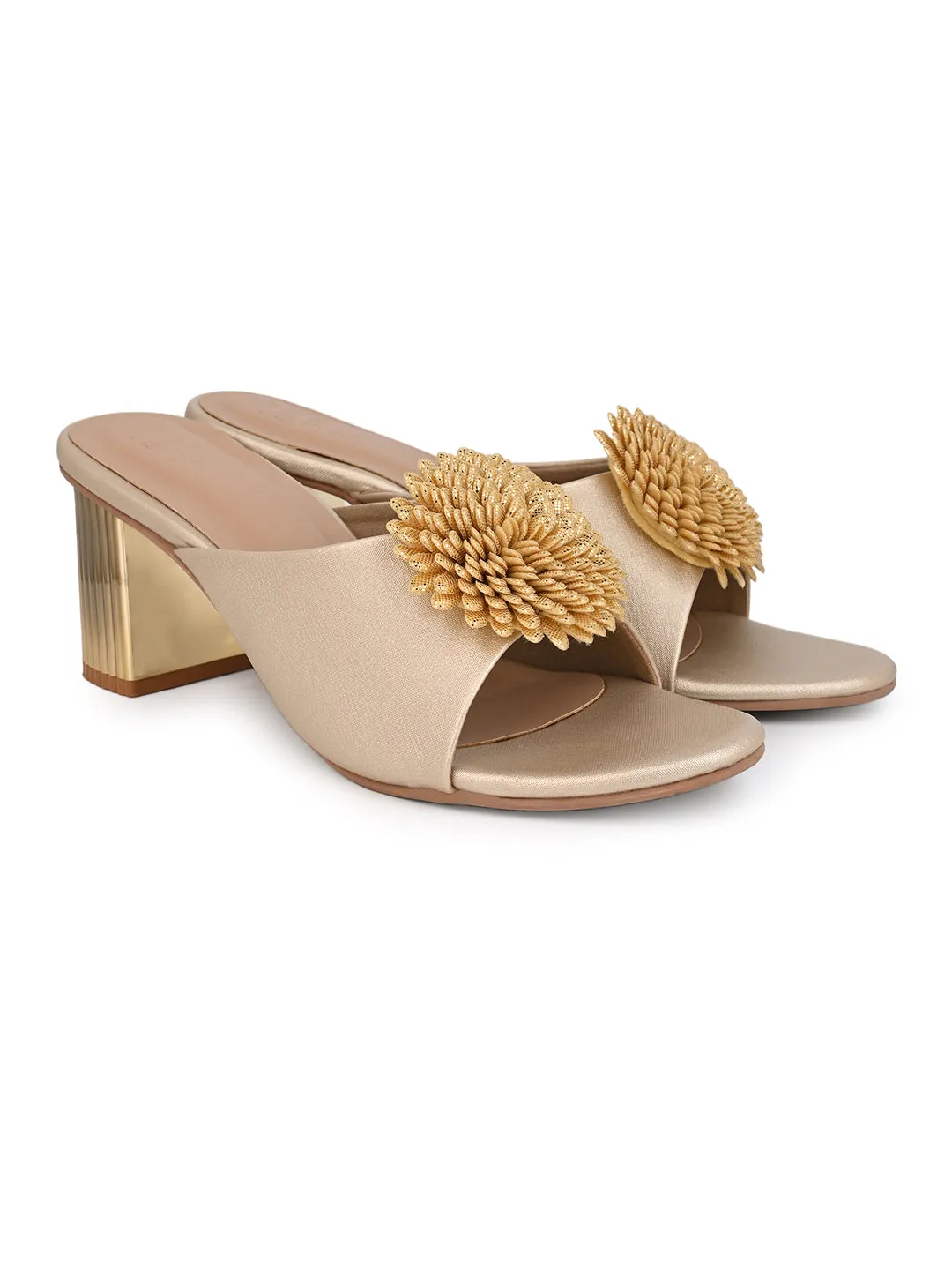 Hydes N Hues Gold Block Heels Comfort Sandal