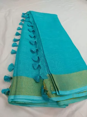 Light Blue Pure Linen Saree