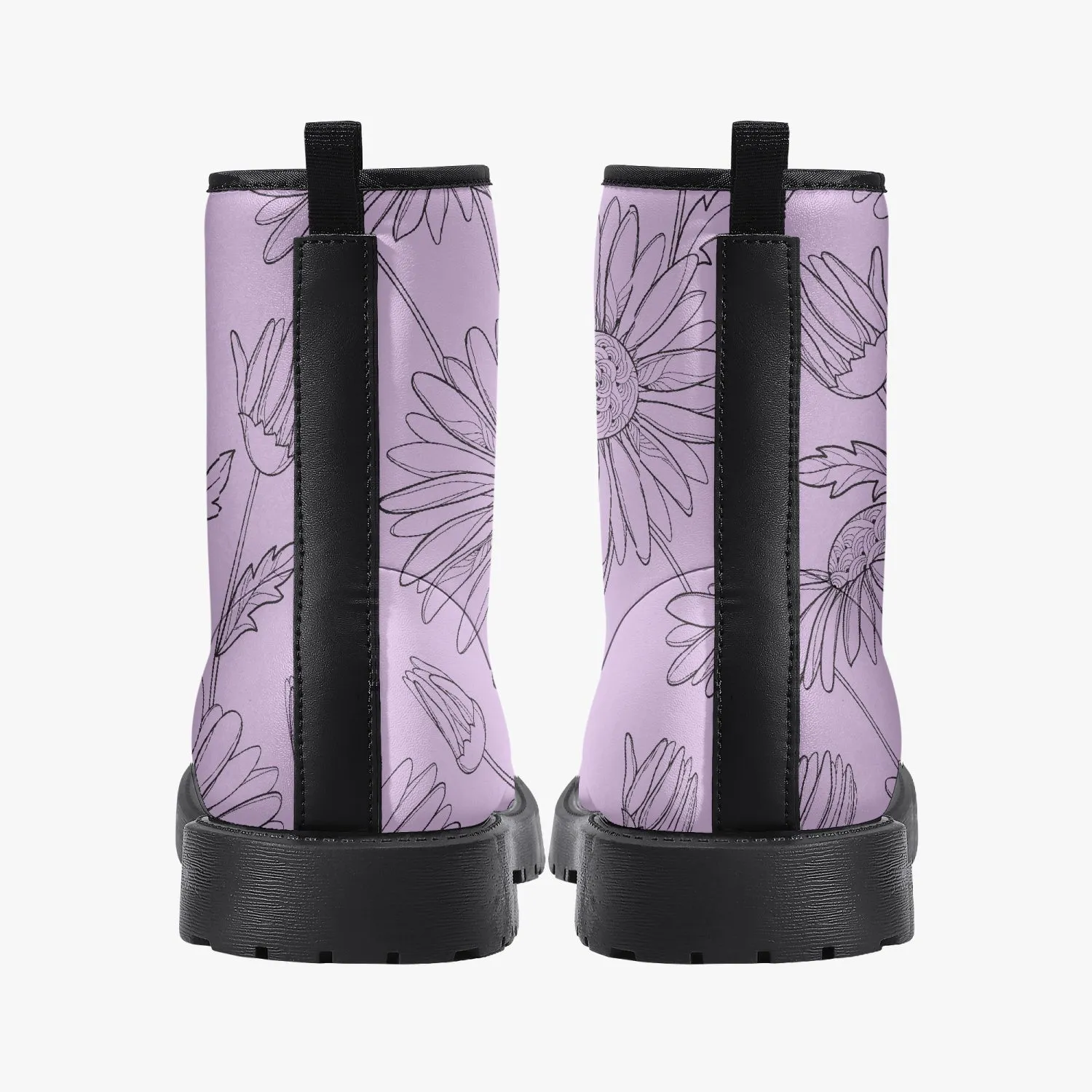 Light Purple Floral Leather Combat Boots