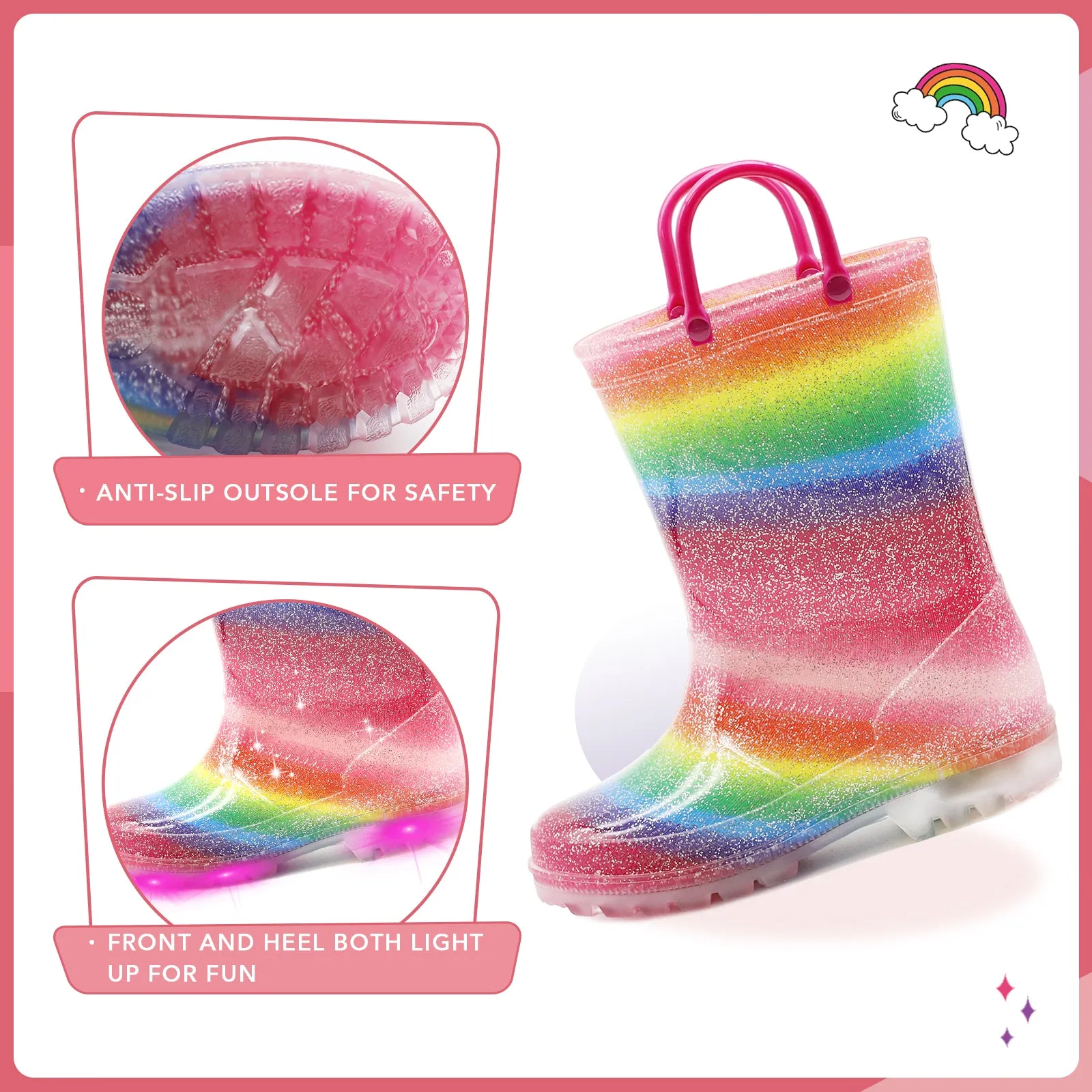 Light Up Girls Rain Boots with Handles