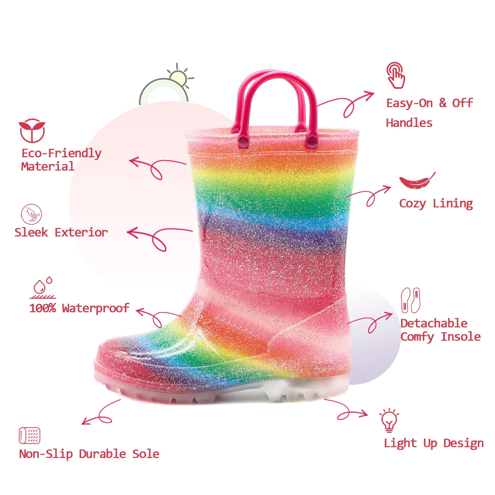 Light Up Girls Rain Boots with Handles