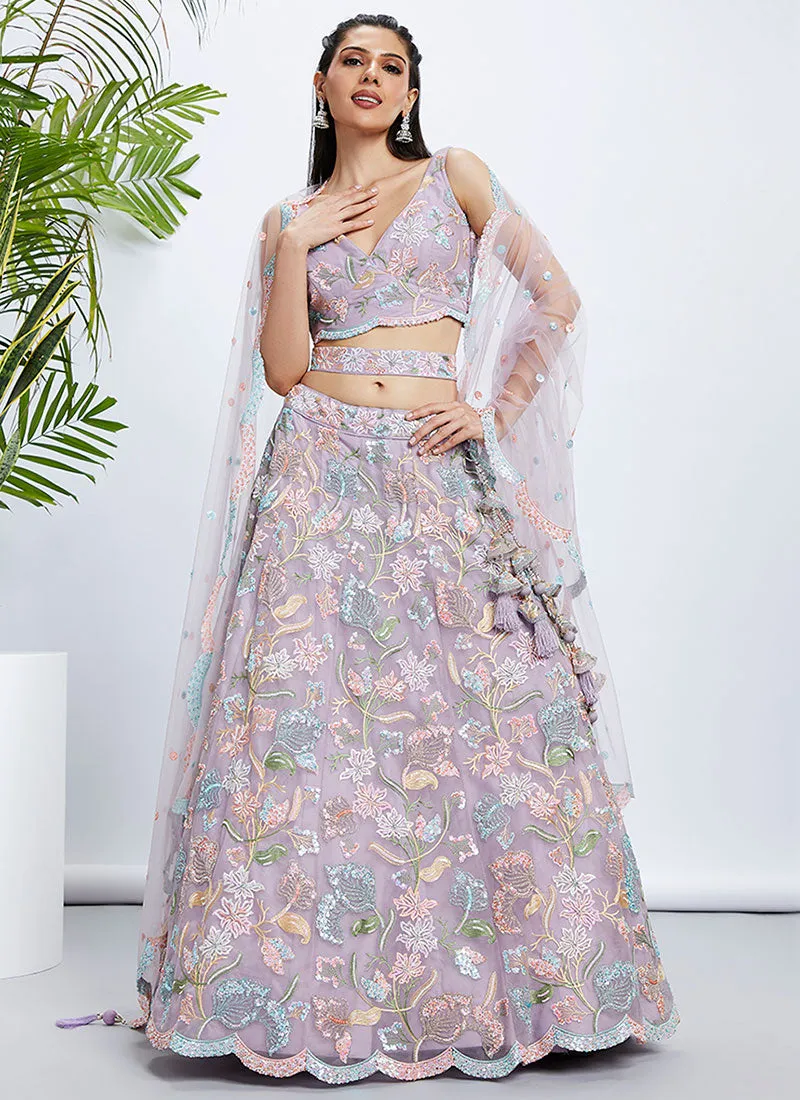 Lilac Purple Multi Embroidery Lehenga Choli And Dupatta