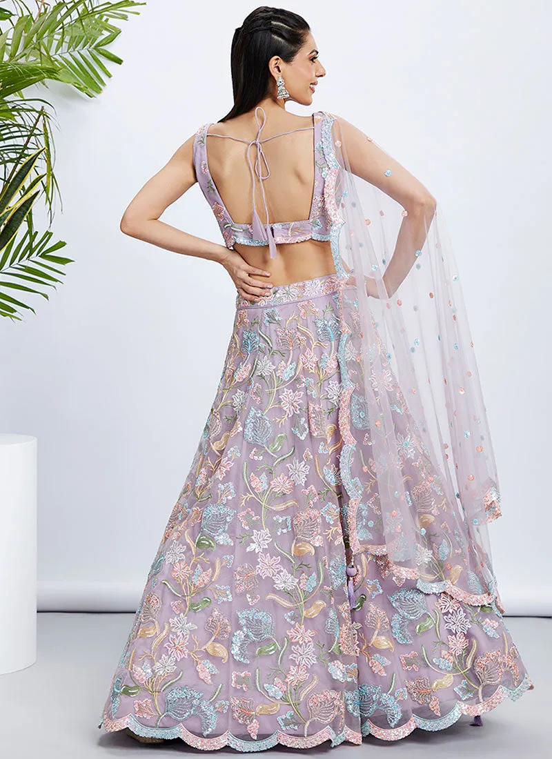 Lilac Purple Multi Embroidery Lehenga Choli And Dupatta