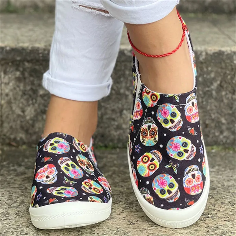 Lovely Pumpkin Print Soft Cotton Cloth Women Loafers for Halloween