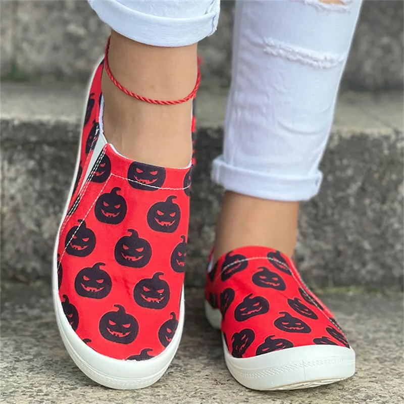 Lovely Pumpkin Print Soft Cotton Cloth Women Loafers for Halloween