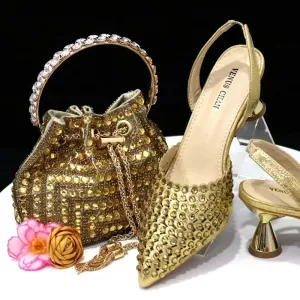 Luxury Diamond Pointed Toe Wedding Shoes & Bag Set