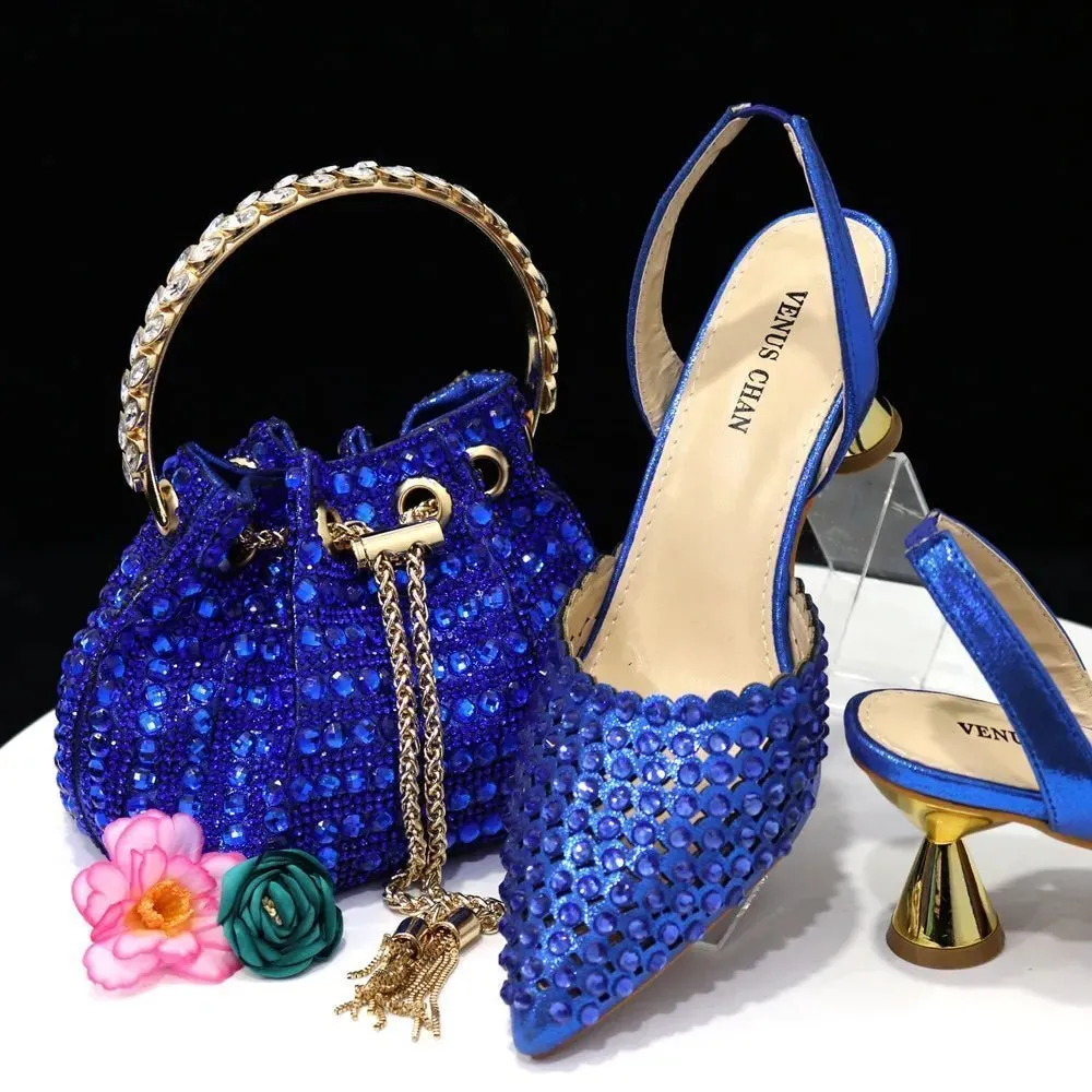 Luxury Diamond Pointed Toe Wedding Shoes & Bag Set