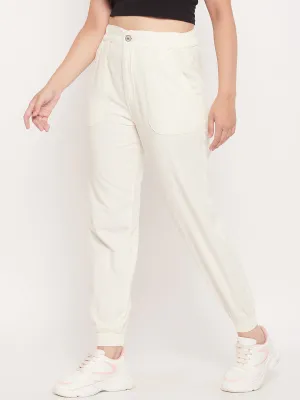 Madame White Elasticated  Cotton Joggers