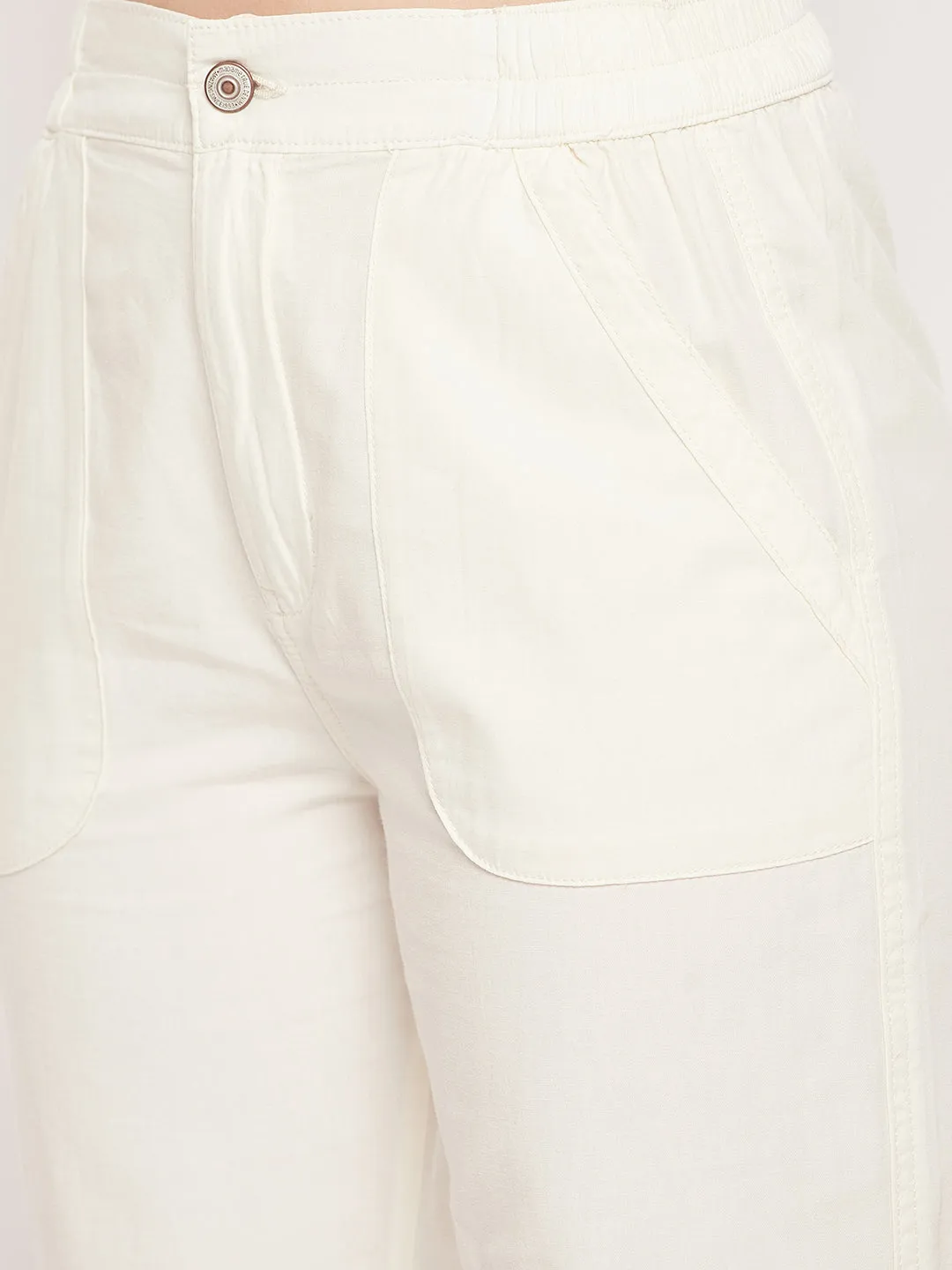 Madame White Elasticated  Cotton Joggers