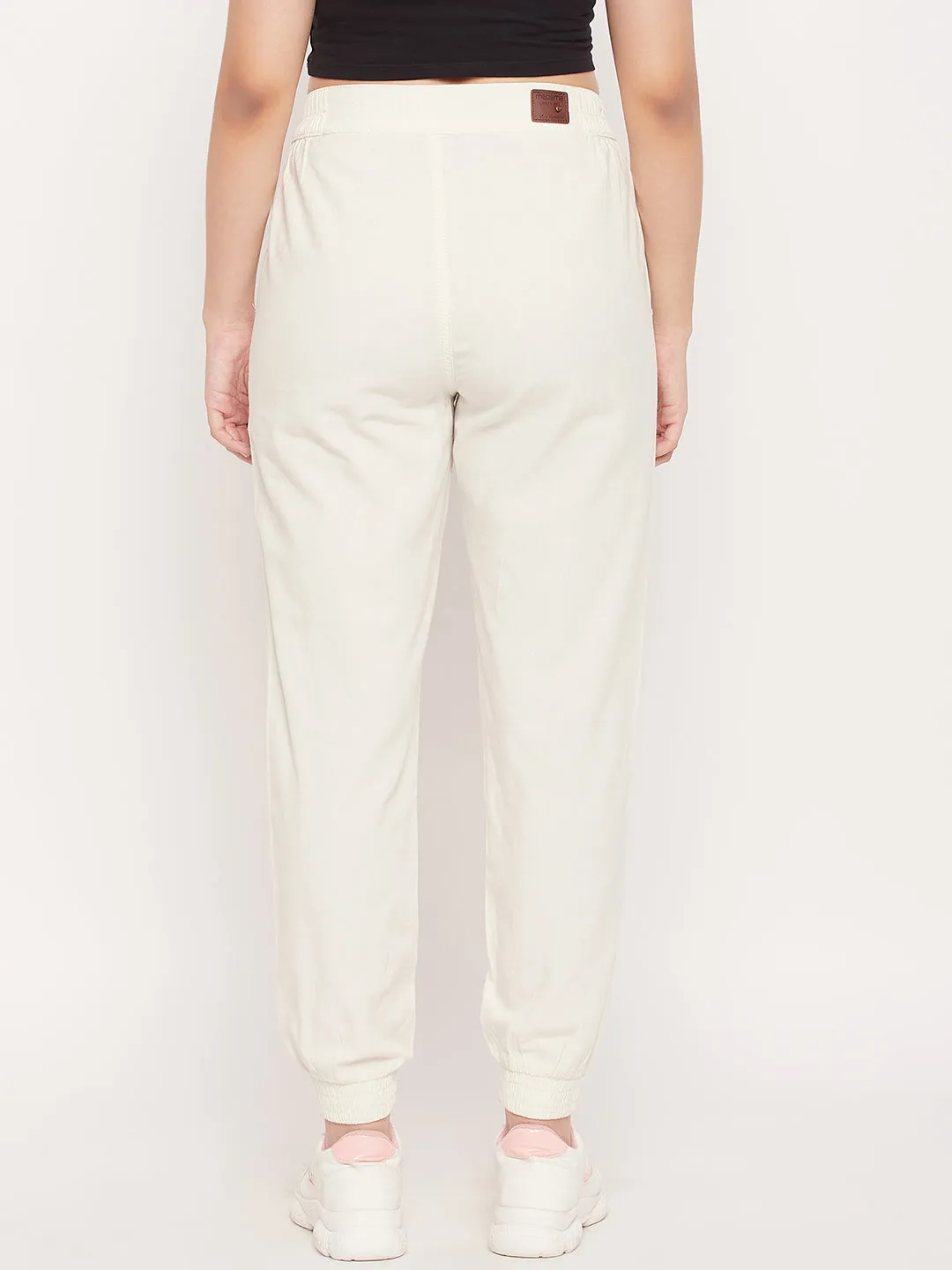 Madame White Elasticated  Cotton Joggers