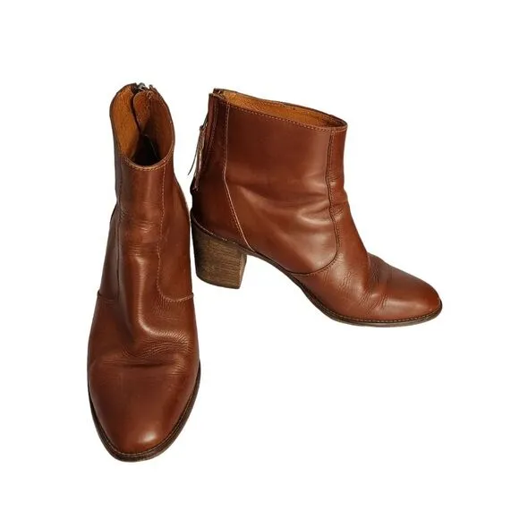 Madewell The Ames leather ankle boots in cognac stacked heel size 8