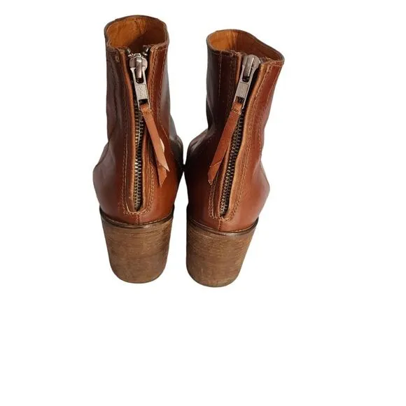 Madewell The Ames leather ankle boots in cognac stacked heel size 8