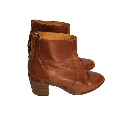 Madewell The Ames leather ankle boots in cognac stacked heel size 8