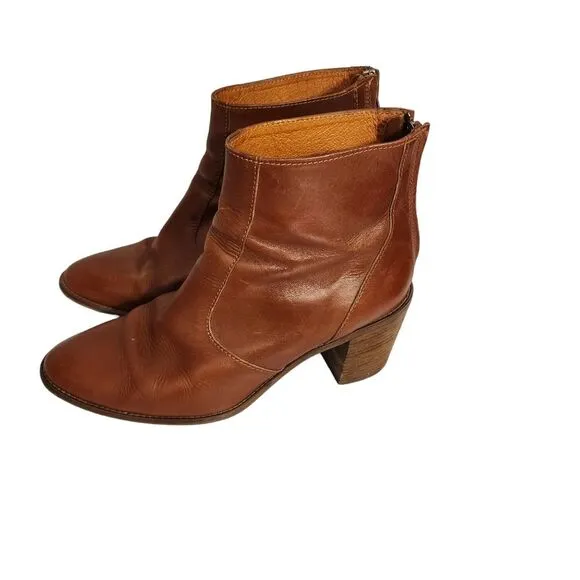 Madewell The Ames leather ankle boots in cognac stacked heel size 8