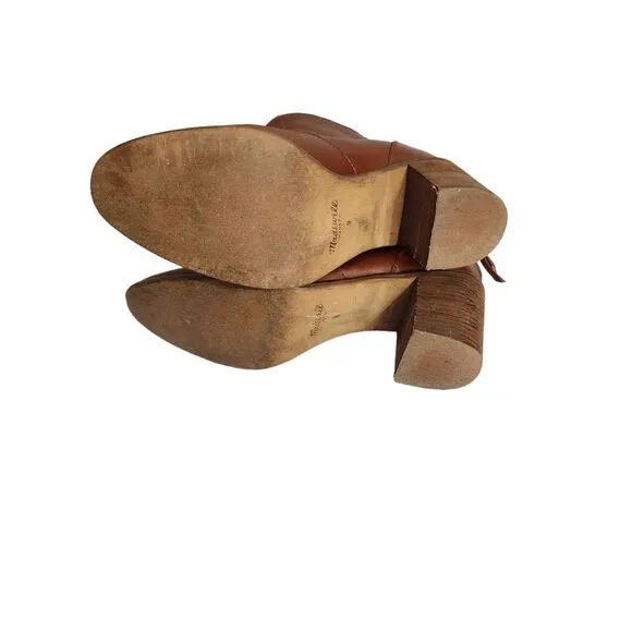 Madewell The Ames leather ankle boots in cognac stacked heel size 8
