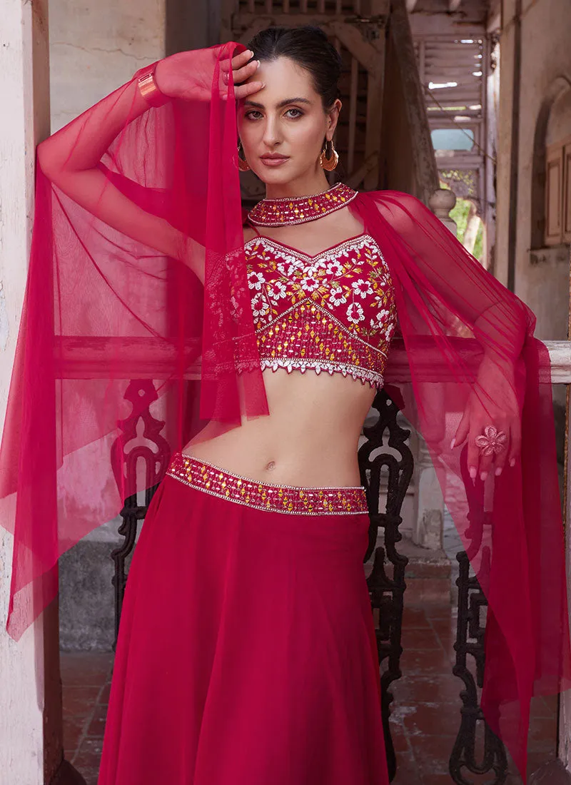 Magenta Multi Embroidery Lehenga Choli And Dupatta