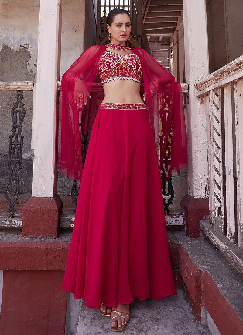 Magenta Multi Embroidery Lehenga Choli And Dupatta