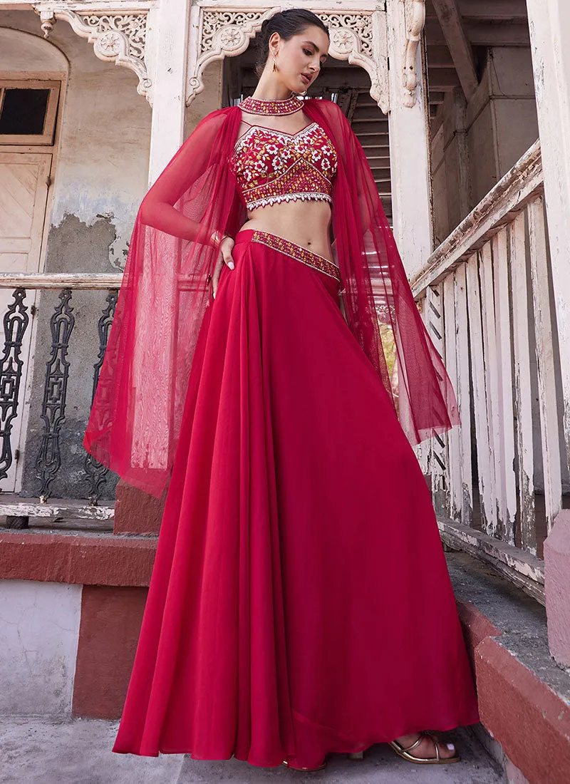 Magenta Multi Embroidery Lehenga Choli And Dupatta